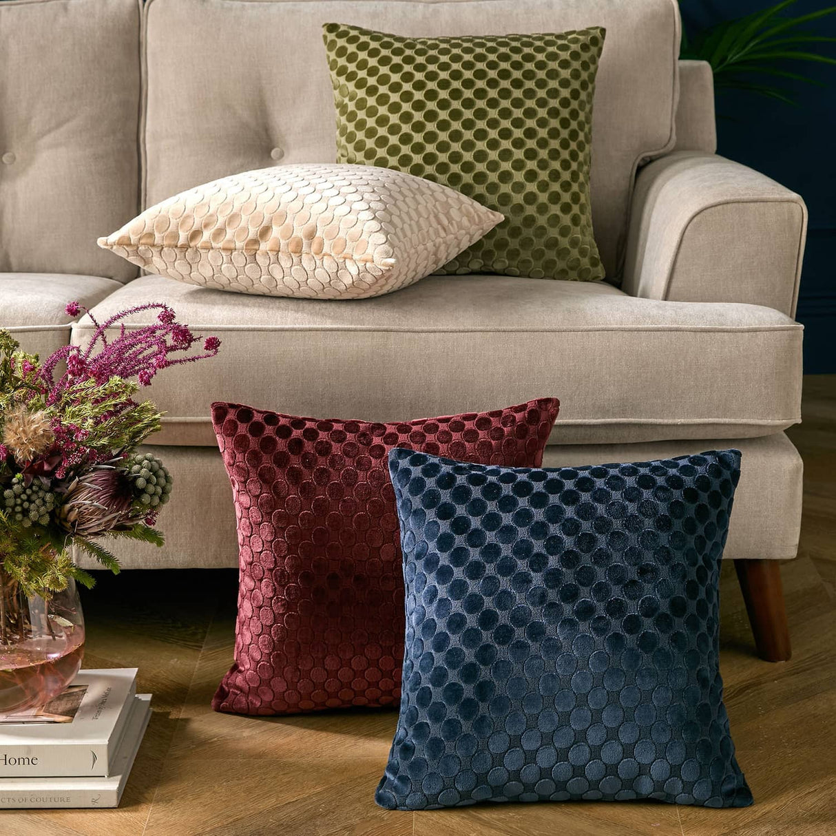 Velvet Spot Cushion Cover 43cm x 43cm - Green - Velvet Spot Cushion In Green 43 X 43Cm 5