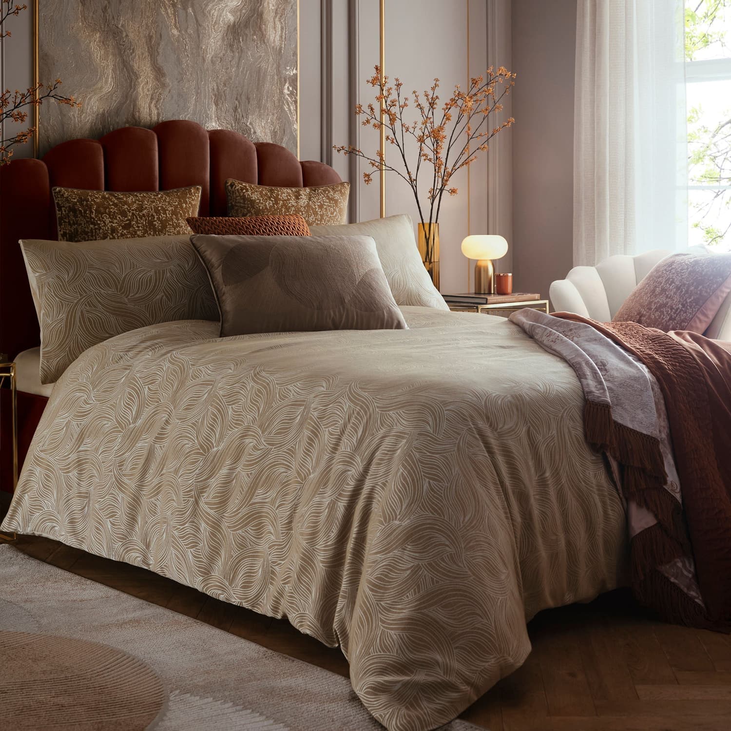 Laurence Llewelyn-Bowen Venus Grace Wave Motif Jacquard Duvet Cover Set - Venus Grace Duvet Cover Set In Natural 4
