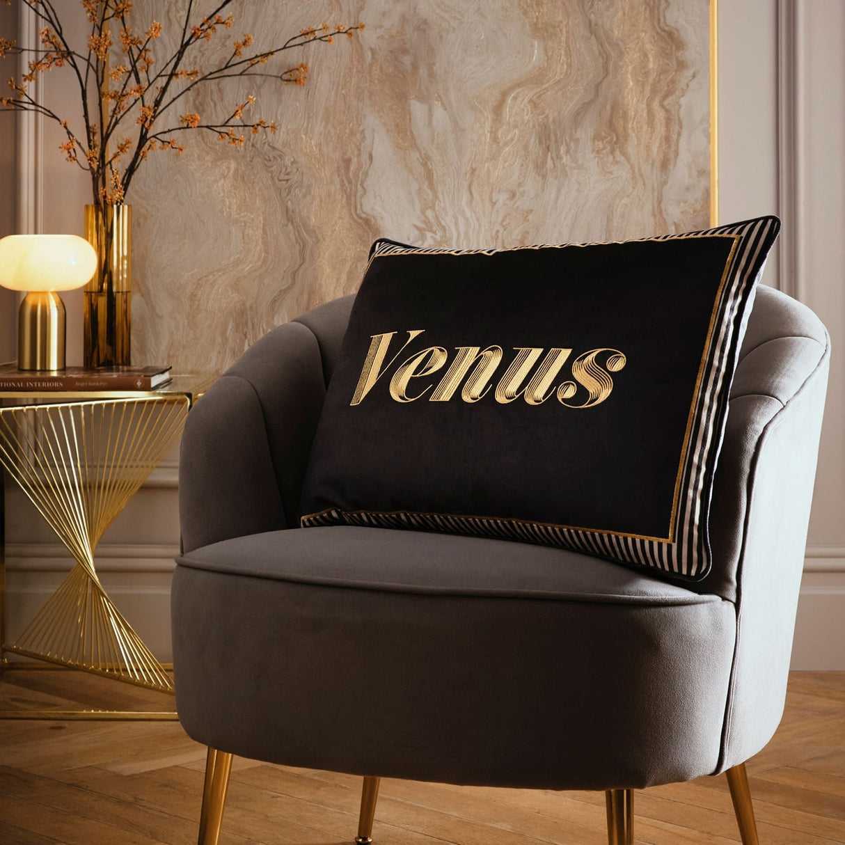 Laurence Llewelyn-Bowen Venus Embroidered Black Filled Cushion