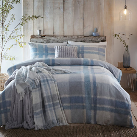 Verbier Brushed Cotton Flannelette Duvet Cover Set - Blue - Verbier Duvet Cover Set In Blue 4