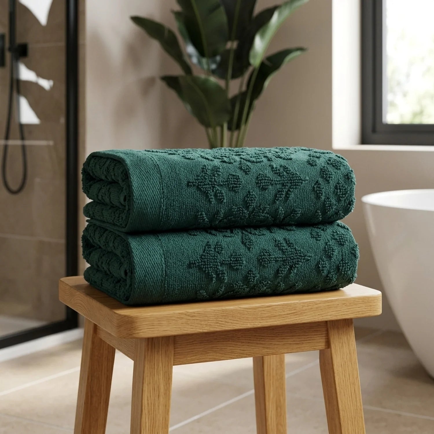 Versailles Jacquard 500gsm Jade Green 100% Cotton Towels-4