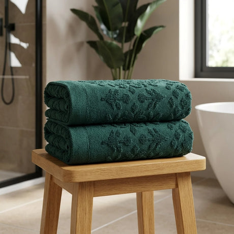 Versailles Jacquard 500gsm Jade Green 100% Cotton Towels-4