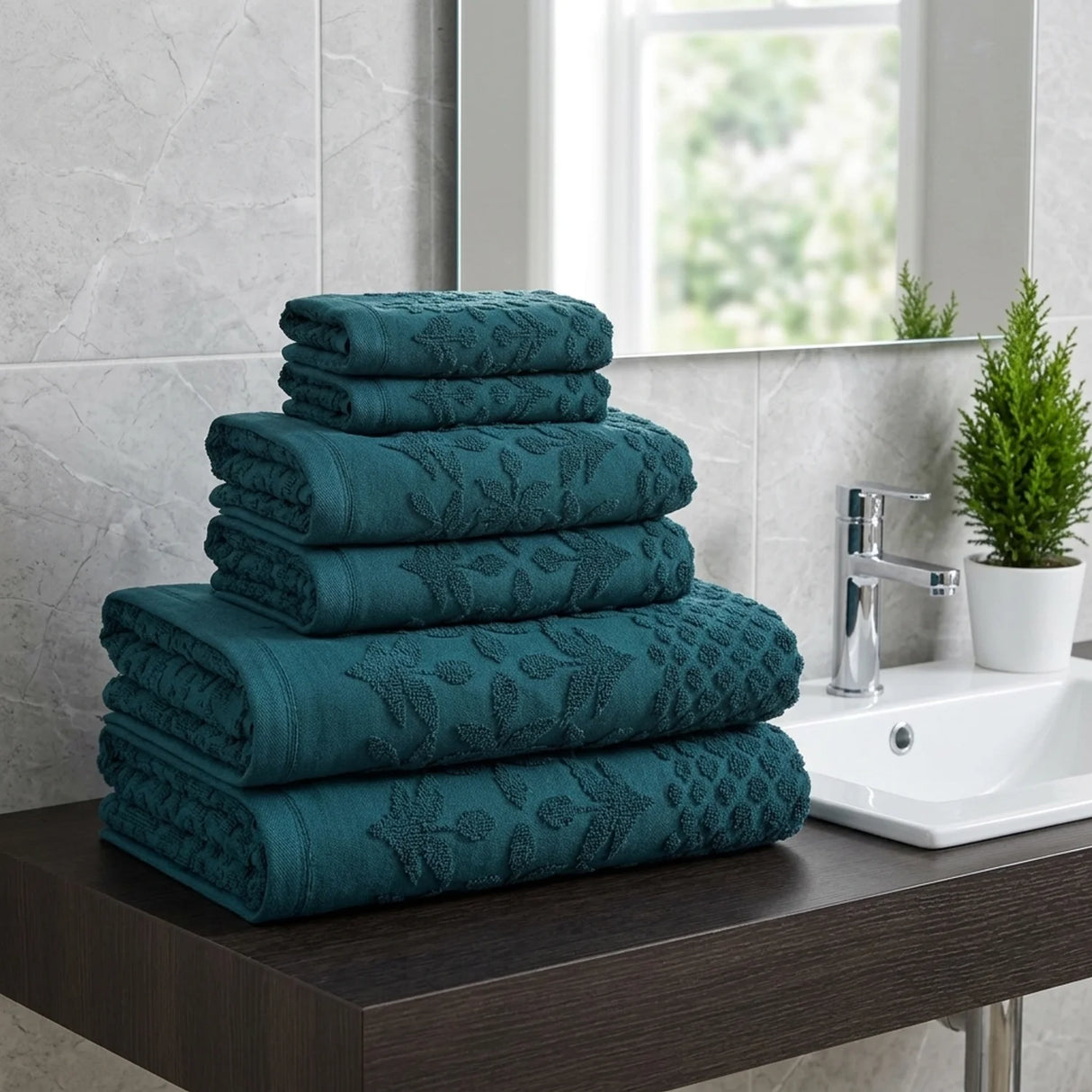 Versailles Jacquard 500gsm Lagoon 100% Cotton Towels-2