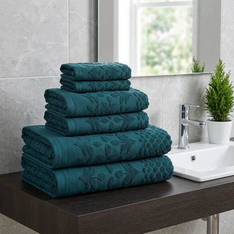 Versailles Jacquard 500gsm Lagoon 100% Cotton Towels-2