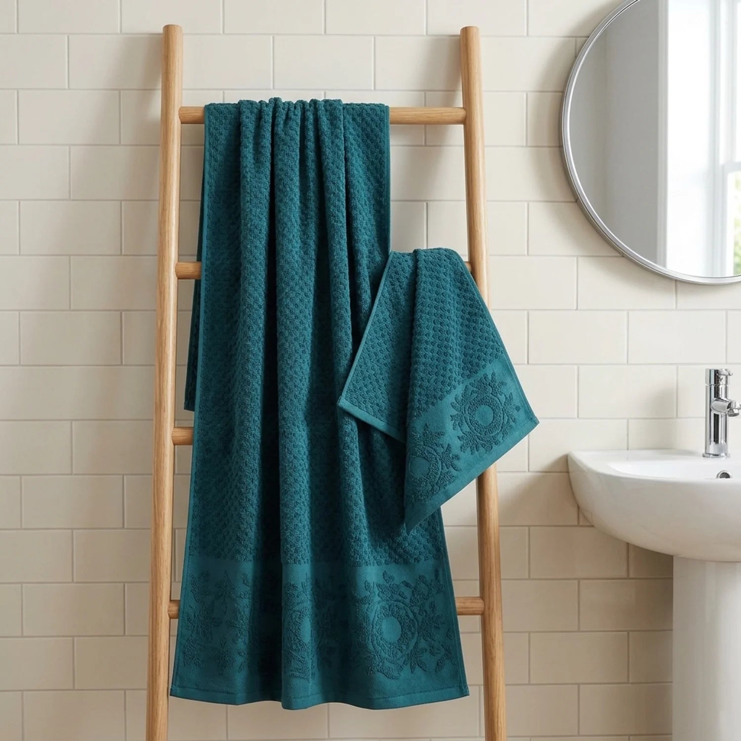Versailles Jacquard 500gsm Lagoon 100% Cotton Towels-3
