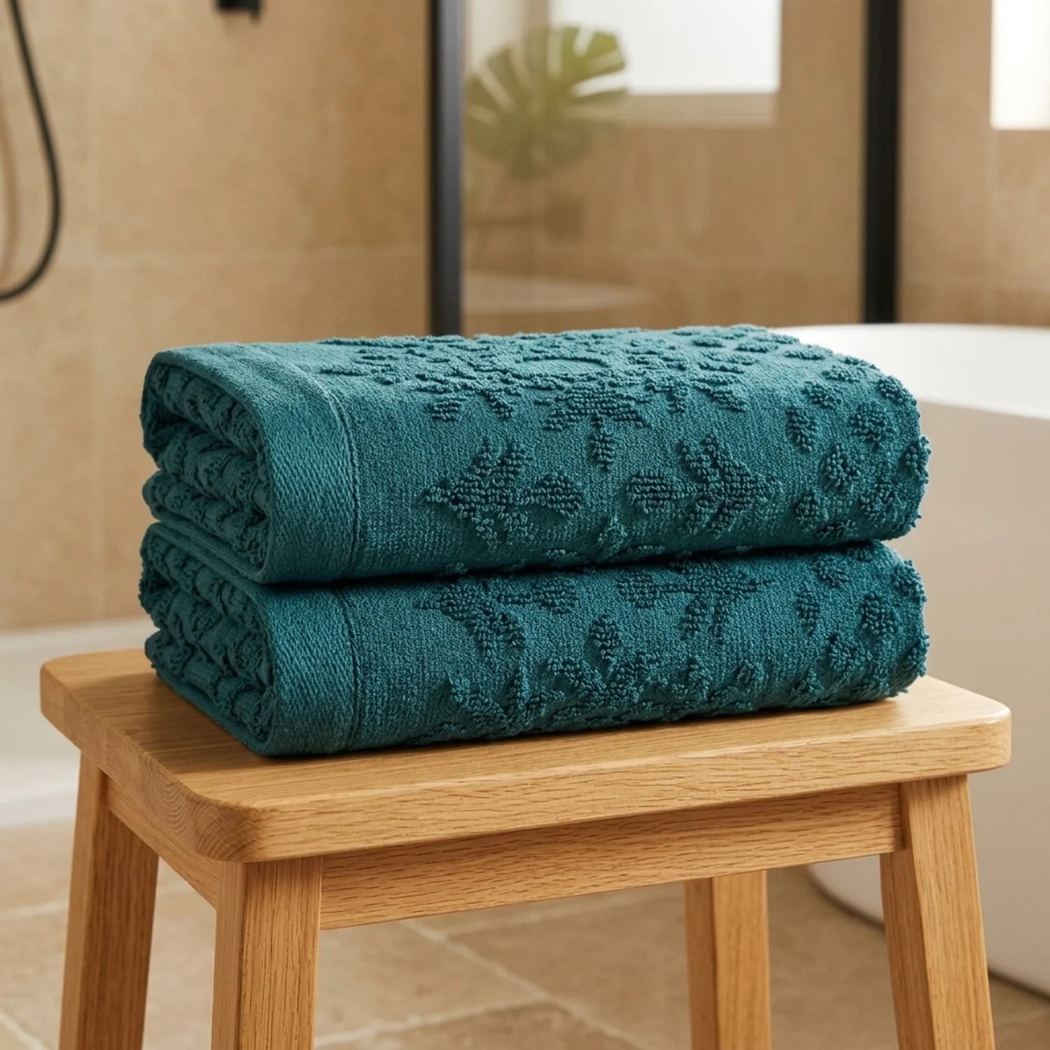 Versailles Jacquard 500gsm Lagoon 100% Cotton Towels-4