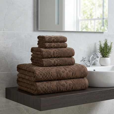 Versailles Jacquard 500gsm Mushroom Latte 100% Cotton Towels-1