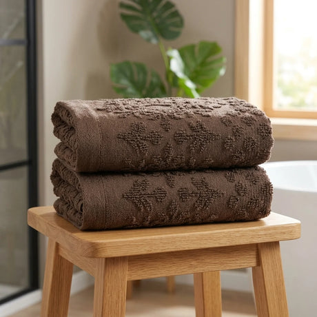 Versailles Jacquard 500gsm Mushroom Latte 100% Cotton Towels-4