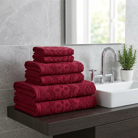 Versailles Jacquard 500gsm Ruby 100% Cotton Towels-2