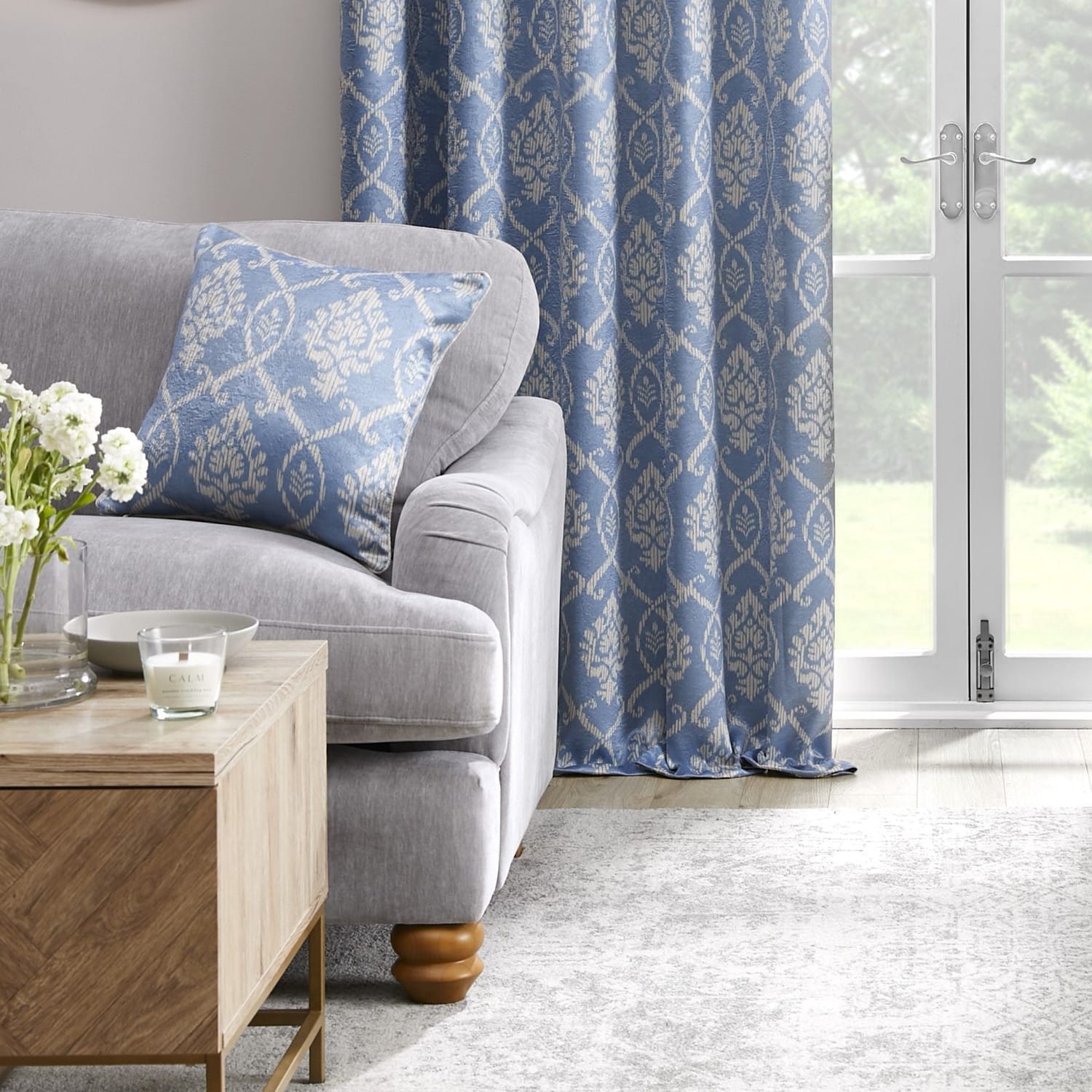 Vivianna Blue Floral Leaf Cushion Cover 43cm x 43cm - Vivianna Cushion In Blue 43 X 43Cm 2