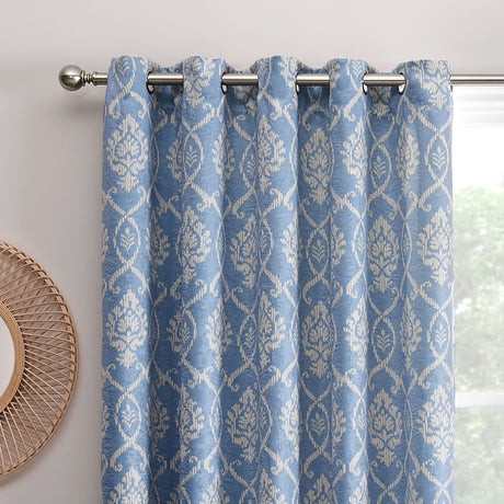 Vivianna Floral Dim Out Thermal Eyelet Curtains Blue Blackout Light Filtering - Vivianna Eyelet Curtains In Blue 2