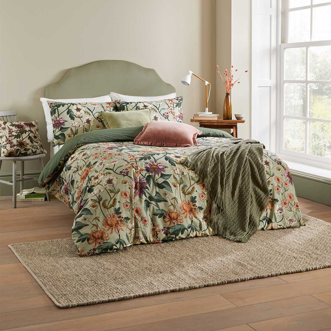 Wallflower Polycotton Duvet Cover Set - Celadon Green