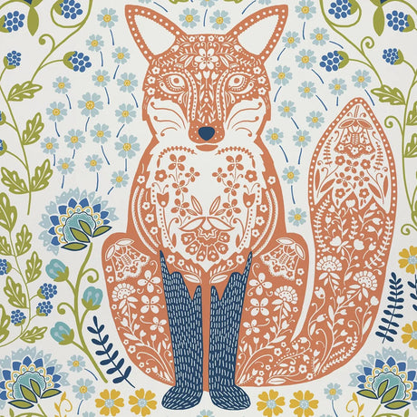 Woodland Fox Cotton Tea Towel in Green