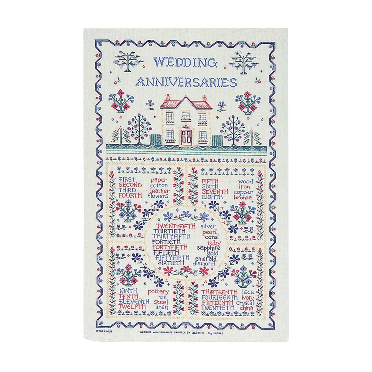 Wedding Sampler Cotton Tea Towel in Yellow