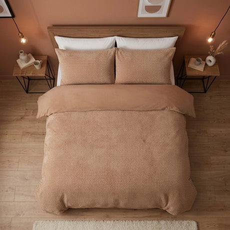 Waffle Teddy Latte Fleece Duvet Cover Bedding Set-4