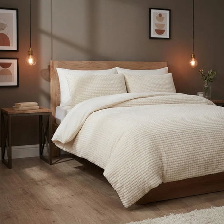 Waffle Teddy Natural Fleece Duvet Cover Bedding Set-1