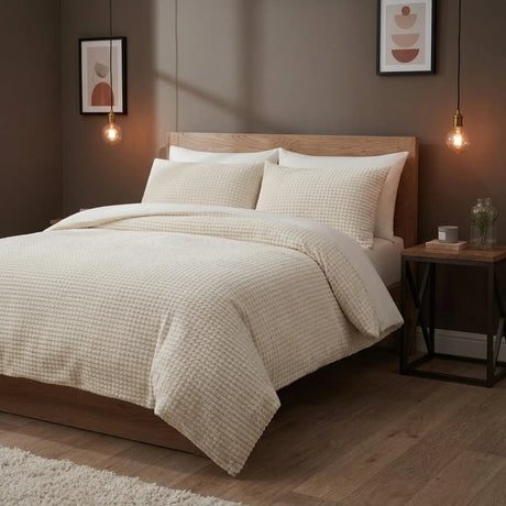 Waffle Teddy Natural Fleece Duvet Cover Bedding Set-2