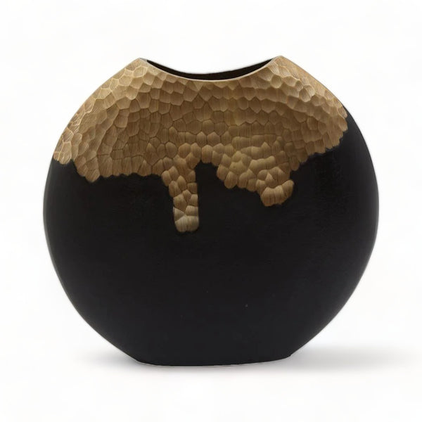 Warm Metallic and Black Daito Round Vase 35cm