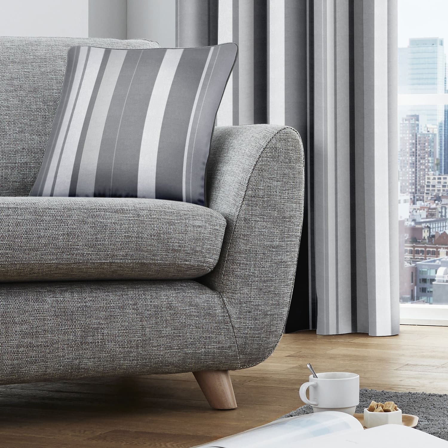 Whitworth Stripe 100% Cotton Cushion Cover 43cm x 43cm - Grey - Whitworth Stripe Cushion In Grey 43 X 43Cm 2