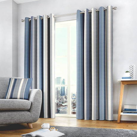 Whitworth Stripe Lined Eyelet Curtains - Blue Light Filtering