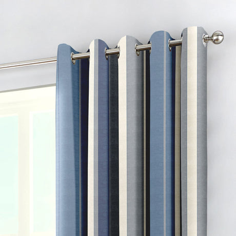 Whitworth Stripe Lined Eyelet Curtains - Blue Light Filtering - Whitworth Stripe Eyelet Curtains In Blue 3