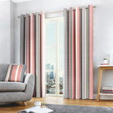Whitworth Stripe Lined Eyelet Curtains - Blush Pink Light Filtering