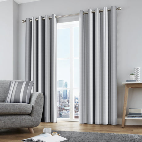 Whitworth Stripe Lined Eyelet Curtains - Grey Light Filtering