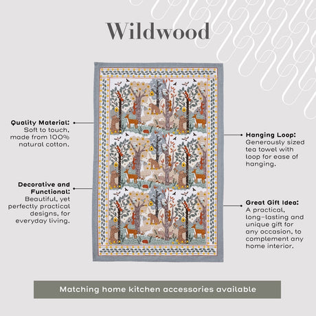 Ulster Weavers Wildwood Animal Print Cotton Tea Towel - Wildwood Cotton Tea Towel In Grey 4