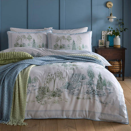 Willow Tree Scene Blue 100% Cotton 200 Thread Count Duvet Cover Set - Willow Tree Scene Duvet Cover Set In Blue 5