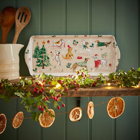 Ulster Weavers Winter Walkies Dog Print Christmas Large Scatter Tray - Winter Walkies Small Serving Tray In Beige 2