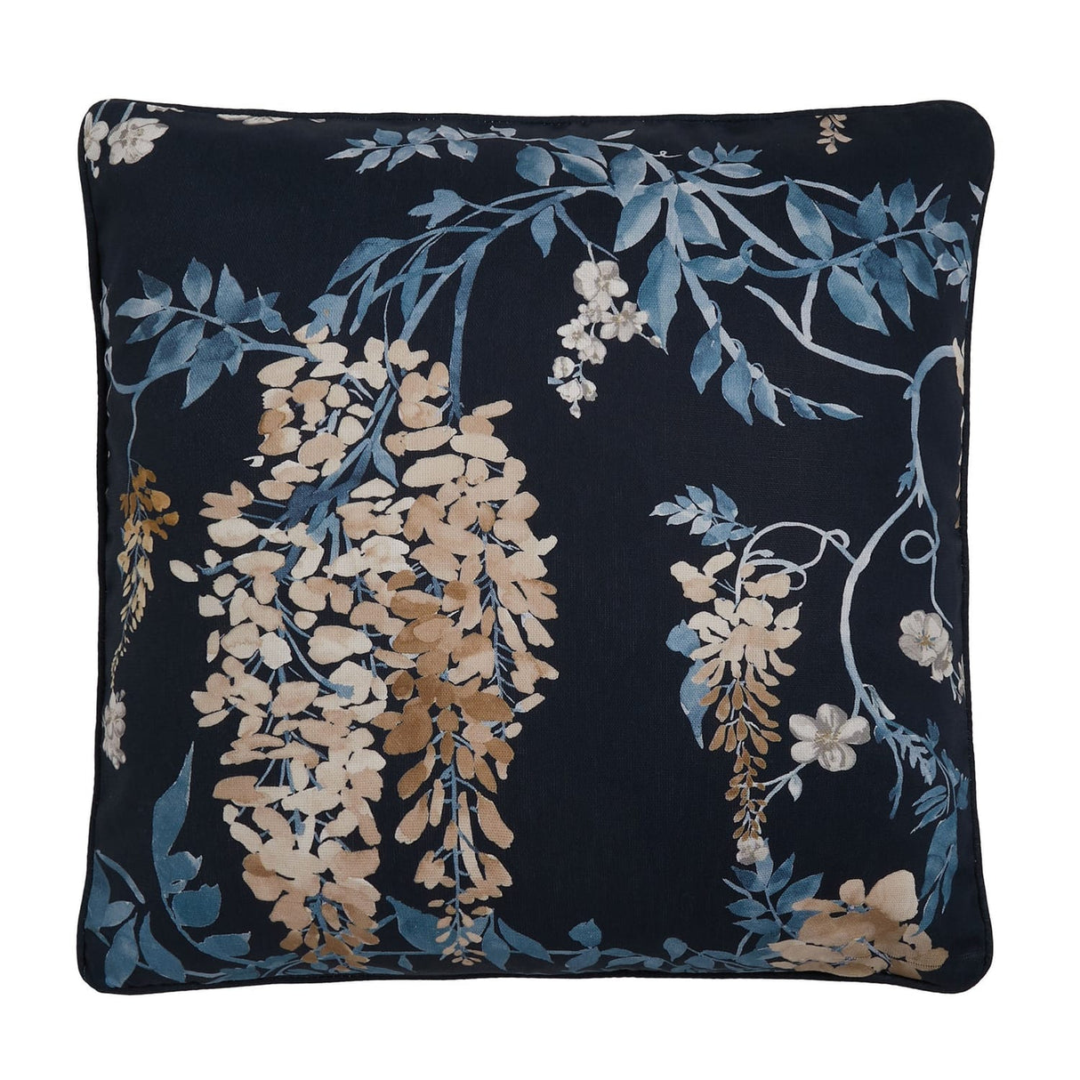Wisteria Floral 100% Cotton Cushion Cover or Filled 43x43cm - Wisteria Cushion In Navy 43 X 43Cm 2
