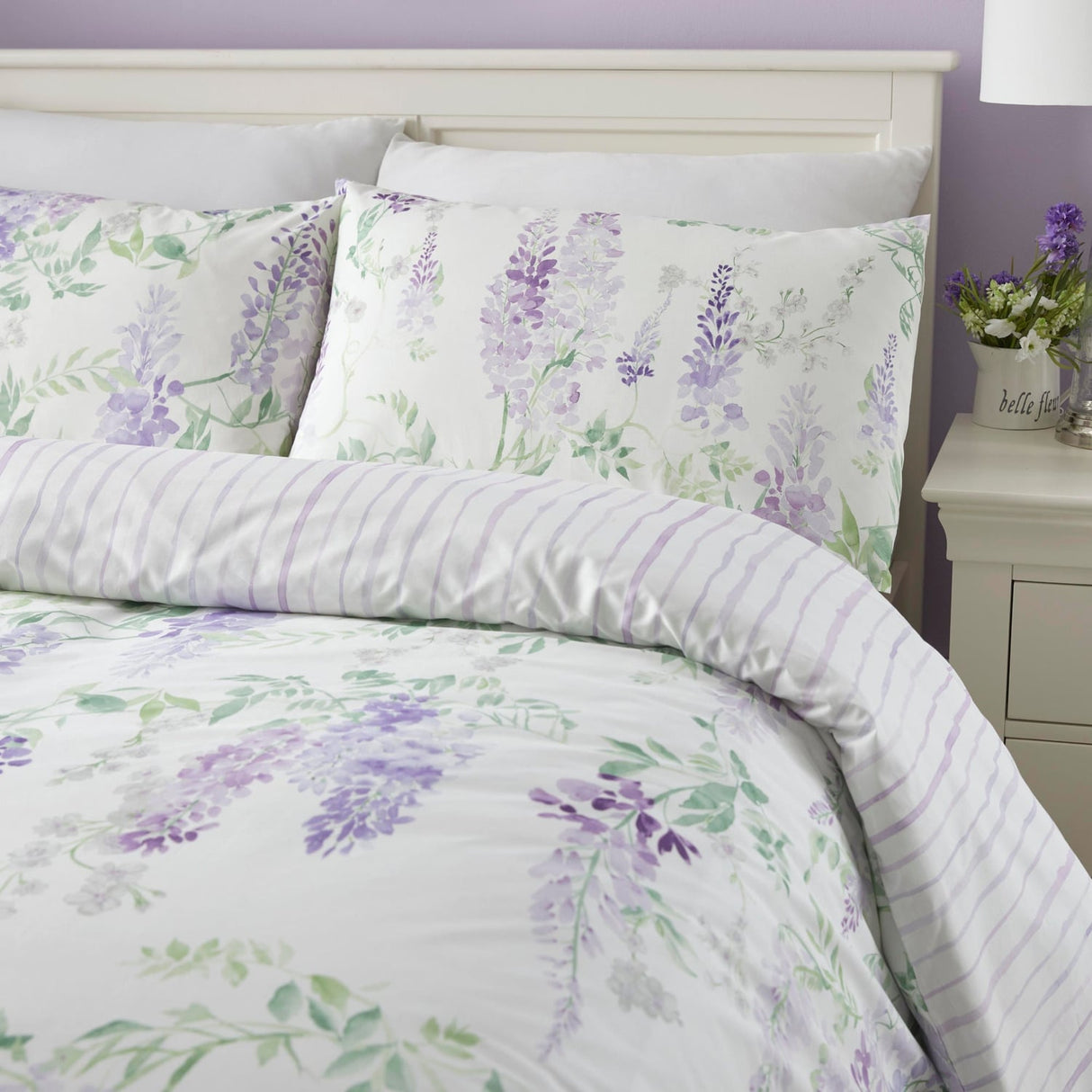 Wisteria Floral Polycotton Duvet Cover Set - Lilac - Wisteria Duvet Cover Set In Lilac 2