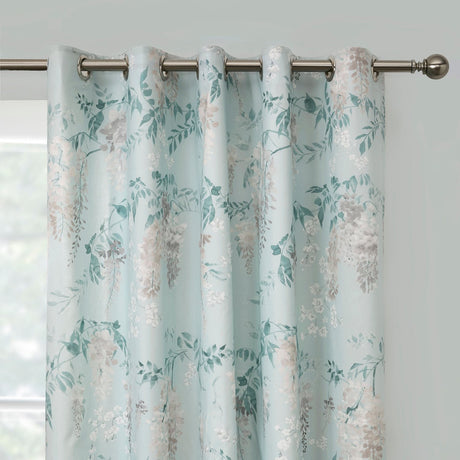 Wisteria Floral Lined Eyelet Curtains - Duck Egg Thermal Light Filtering - Wisteria Eyelet Curtains In Duck Egg 2