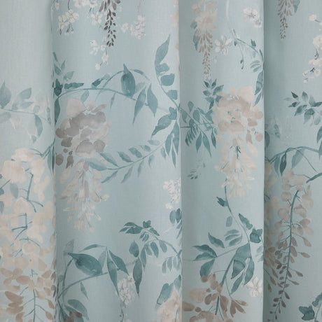 Wisteria Floral Lined Eyelet Curtains - Duck Egg Thermal Light Filtering - Wisteria Eyelet Curtains In Duck Egg 3