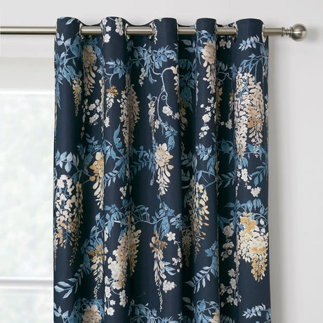 Wisteria Floral Lined Eyelet Curtains - Navy Thermal Light Filtering - Wisteria Eyelet Curtains In Navy 2