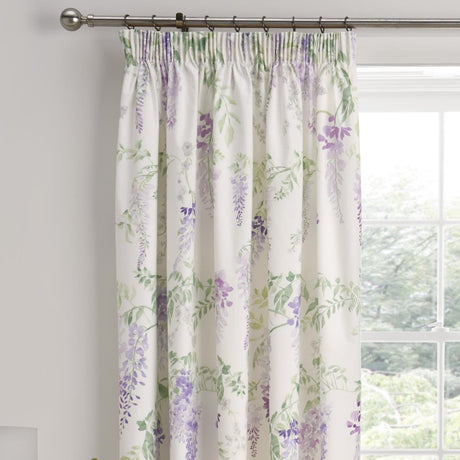 Wisteria Floral Lined Pencil Pleat Curtains - Lilac Thermal Light Filtering - Wisteria Pencil Pleat Curtains In Lilac 2