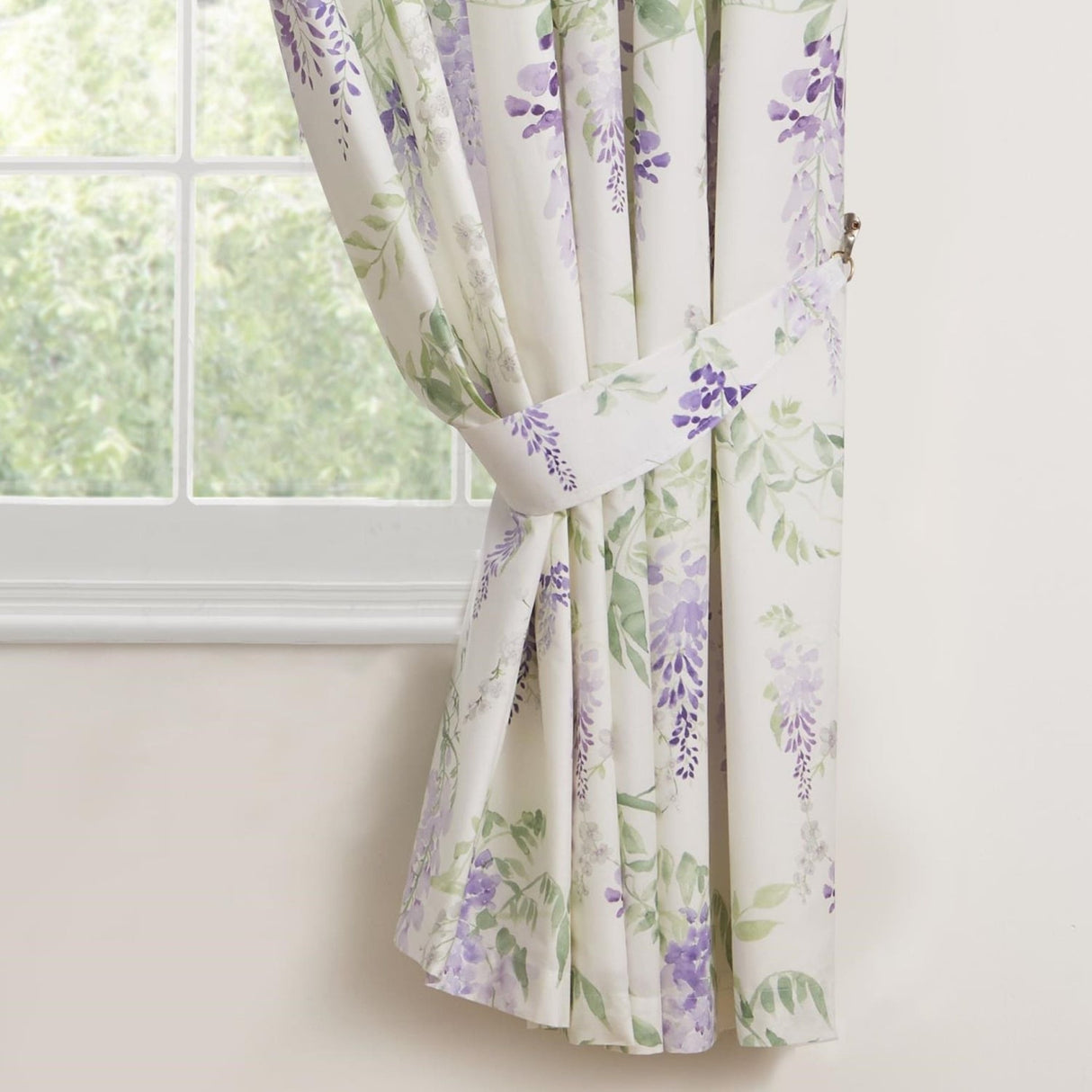 Wisteria Floral Lined Pencil Pleat Curtains - Lilac Thermal Light Filtering - Wisteria Pencil Pleat Curtains In Lilac 3