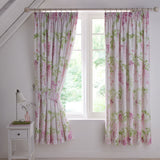 Wisteria Floral Lined Pencil Pleat Curtains - Pink Thermal Light Filtering