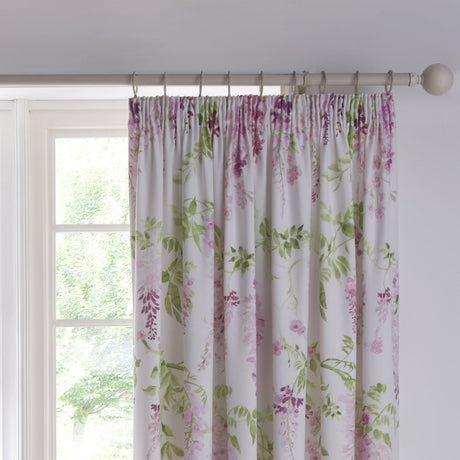 Wisteria Floral Lined Pencil Pleat Curtains - Pink Thermal Light Filtering - Wisteria Pencil Pleat Curtains In Pink 2