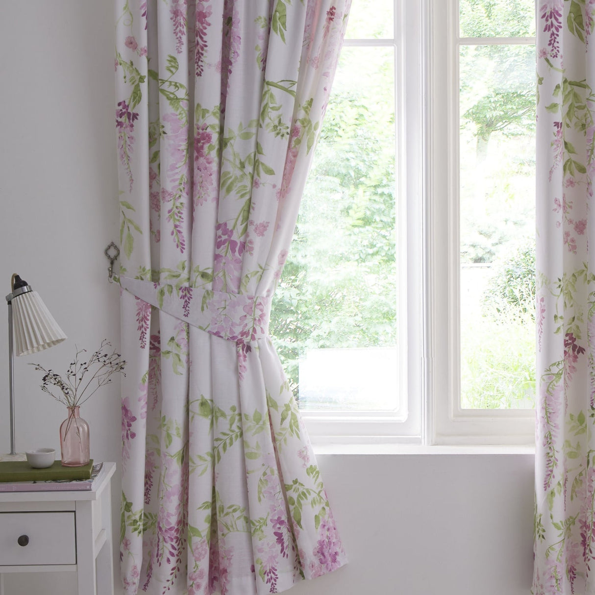 Wisteria Floral Lined Pencil Pleat Curtains - Pink Thermal Light Filtering - Wisteria Pencil Pleat Curtains In Pink 3