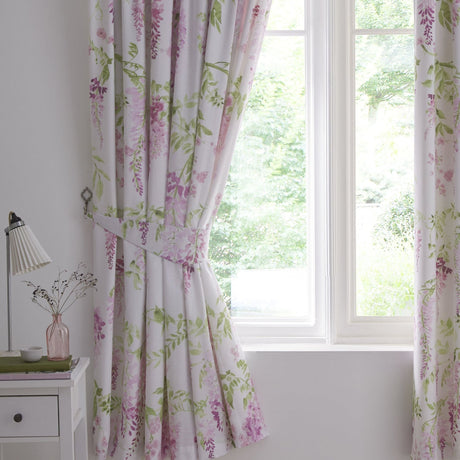 Wisteria Floral Lined Pencil Pleat Curtains - Pink Thermal Light Filtering - Wisteria Pencil Pleat Curtains In Pink 3