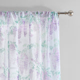 Wisteria Floral Voile Curtain Panel Printed Heavyweight - Lilac - Wisteria Voile Panel In Lilac 2