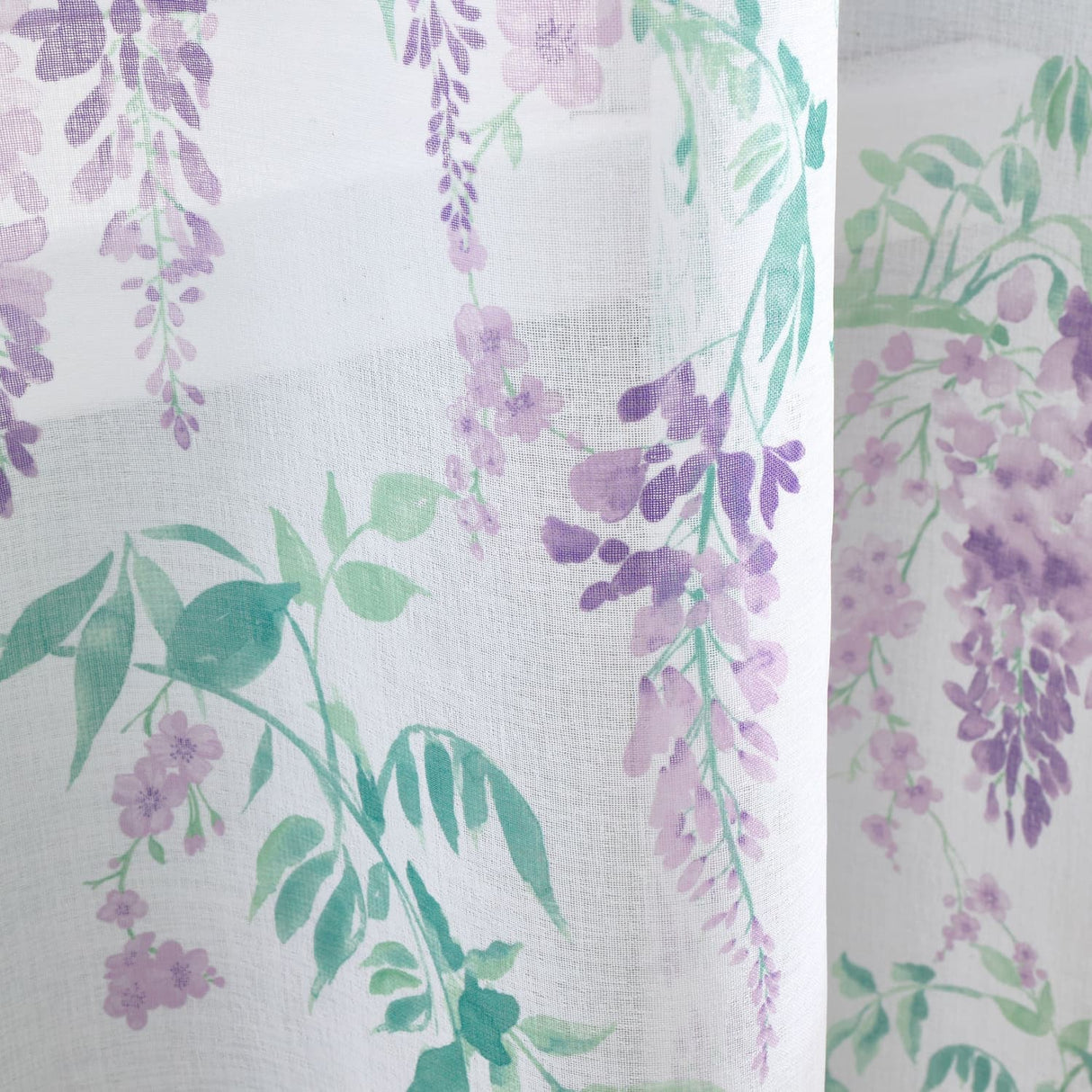 Wisteria Floral Voile Curtain Panel Printed Heavyweight - Lilac - Wisteria Voile Panel In Lilac 3