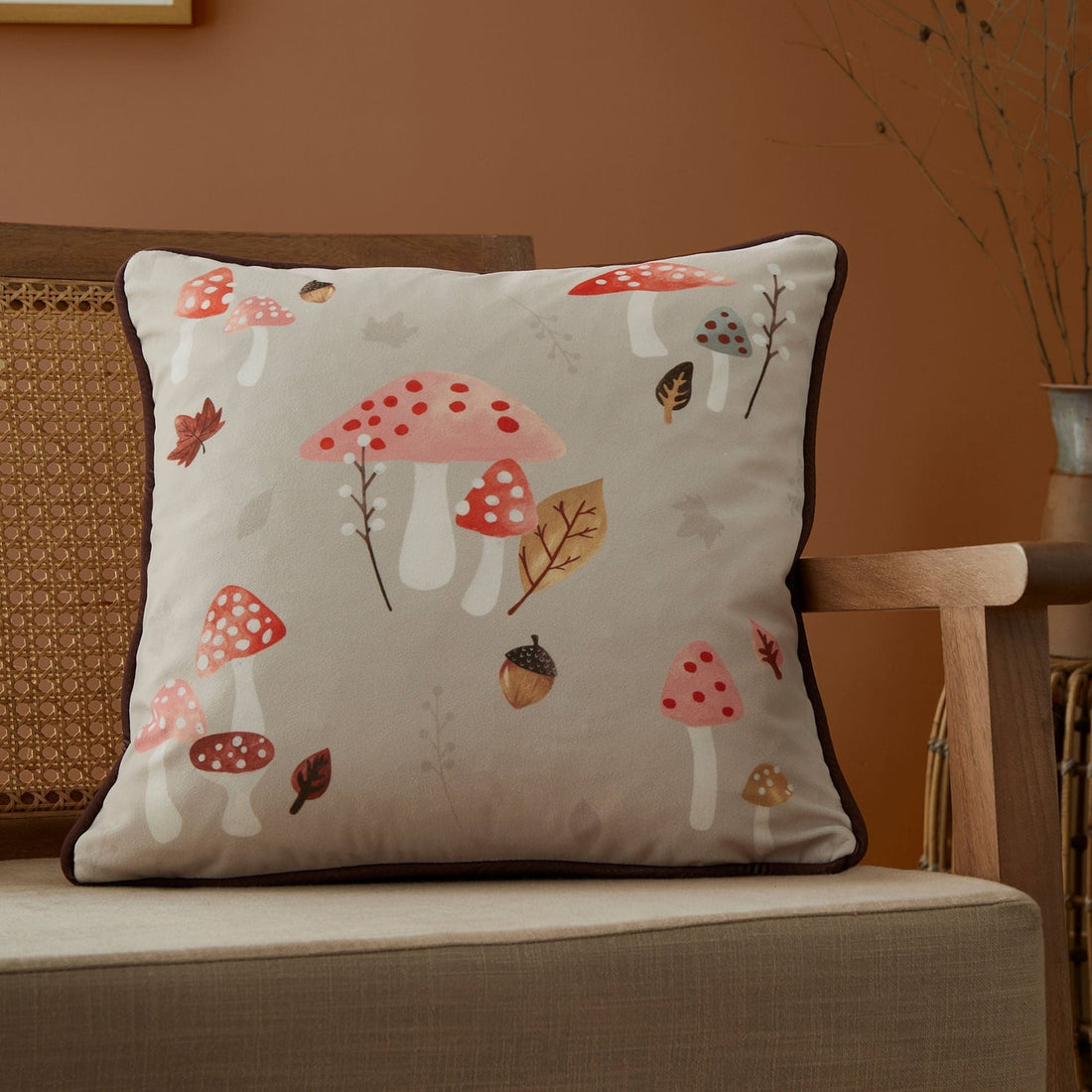 Woodland Dreams Leaf Print Chocolate Cushion 43 x 43cm