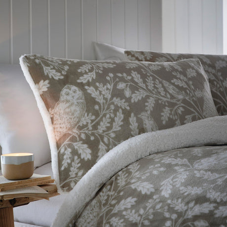 Woodland Owls Cosy Microfibre Duvet Cover Set - Natural - Woodland Owls Duvet Cover Set In Sage 2