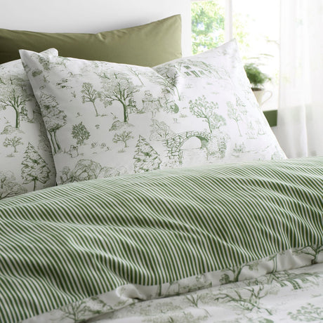 Woodland Toile Green Polycotton Duvet Cover Set - Woodland Toile Duvet Cover Set In Green 2