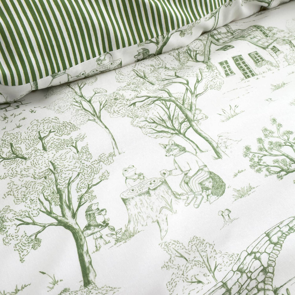 Woodland Toile Green Polycotton Duvet Cover Set - Woodland Toile Duvet Cover Set In Green 3