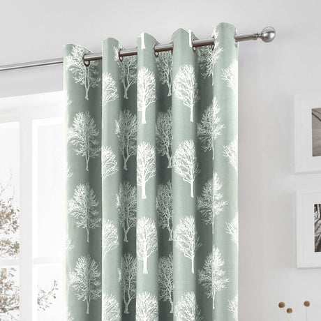 Woodland Trees Eyelet Curtains - Duck Egg Light Filtering - Woodland Trees Eyelet Curtains In Duck Egg 3