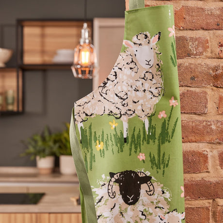 Ulster Weavers Woolly Sheep Cosy PVC Oilcloth Apron - Woolly Sheep Pvc Apron In Green 2