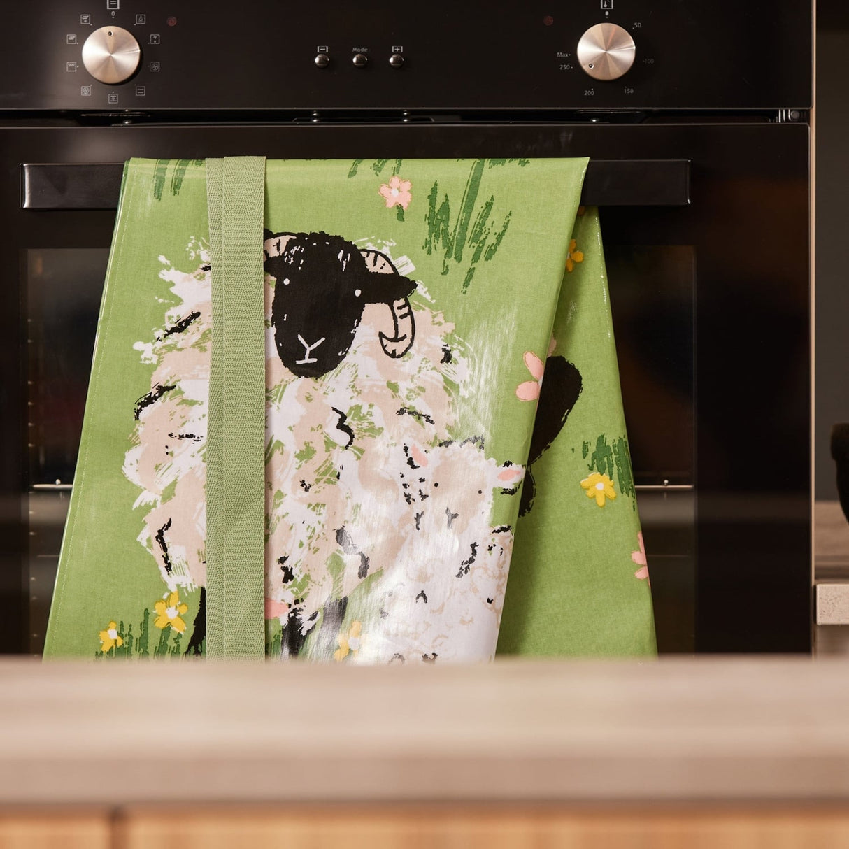 Ulster Weavers Woolly Sheep Cosy PVC Oilcloth Apron - Woolly Sheep Pvc Apron In Green 3